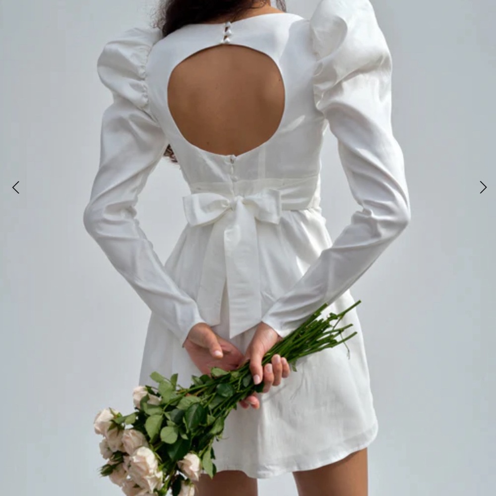 For Love & Lemons Bridal Dress! Big bow & beautiful buttons.